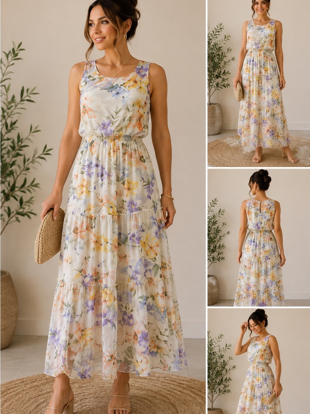 NWT LARA GUIDOTTI Silk Blend Maxi Floral Dress Made in Italy